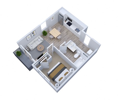 Floor plan for 1 bed, 1 bath, 538 sqft