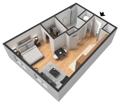 Floor plan for studio, 1 bath, 490 sqft