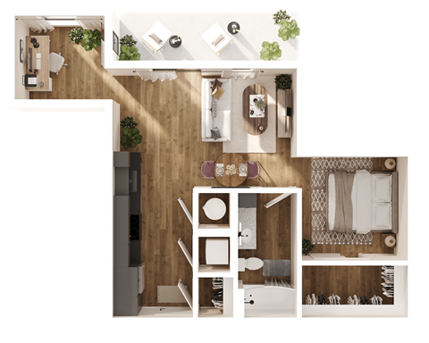 Floor plan for studio, 1 bath, 939 sqft