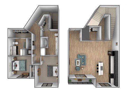 Floor plan for 2 beds, 2.5 baths, 1590 sqft