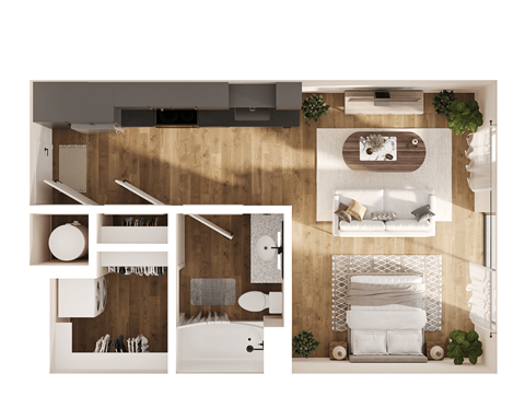Floor plan for studio, 1 bath, 488 sqft