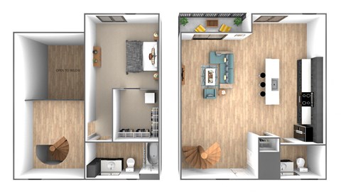 Floor plan for 1 bed, 1.5 baths, 1085 sqft