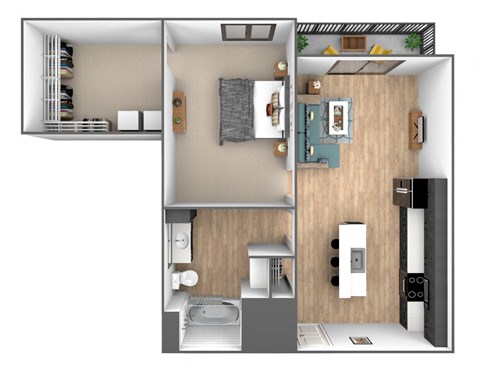 Floor plan for 1 bed, 1 bath, 765 sqft
