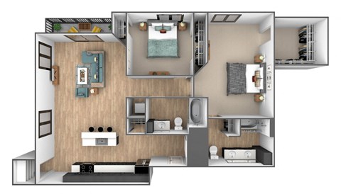 Floor plan for 2 beds, 2 baths, 1270 sqft