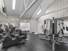 Montgomery apartment for rent - A gym with treadmills, elliptical machines, and weight machines.