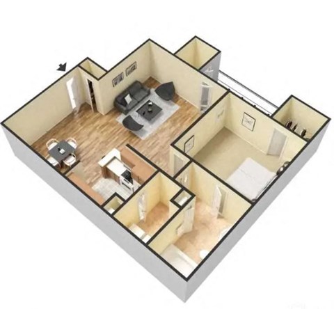 Floor plan for 1 bed, 1 bath, 815 sqft