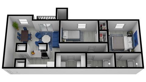 Floor plan for 2 beds, 2 baths, 937 sqft