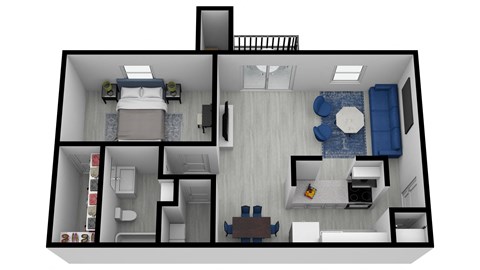Floor plan for 1 bed, 1 bath, 755 sqft