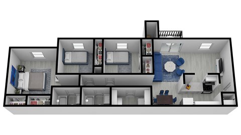 Floor plan for 3 beds, 2 baths, 1149 sqft