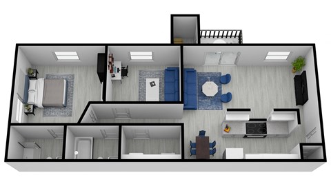 Floor plan for 2 beds, 2 baths, 956 sqft