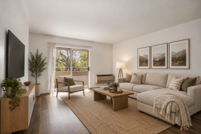 Madison apartment for rent - A living room with a couch, chair, and a table with a plant on it.
