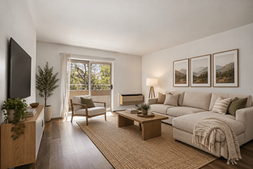Madison apartment for rent - A living room with a couch, chair, and a table with a plant on it.
