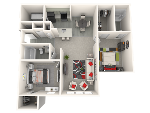 Floor plan for 2 beds, 2 baths, 1080 sqft