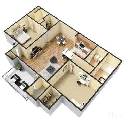 Floor plan for 2 beds, 2 baths, 1140 sqft