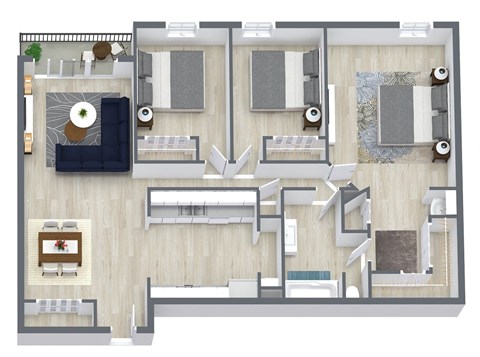 Floor plan for 3 beds, 1 bath, 1048 sqft