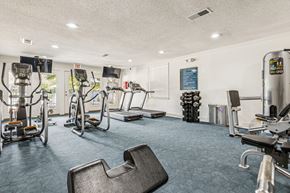 Mobile apartment for rent - A gym with a variety of equipment including treadmills, stationary bikes, and weight machines.