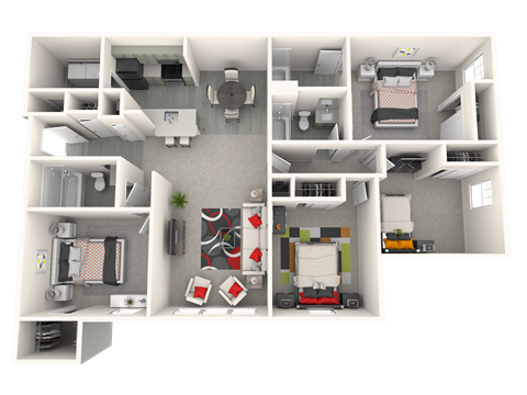 Floor plan for 4 beds, 3 baths, 1466 sqft