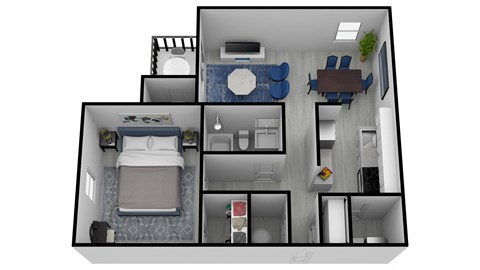 Floor plan for 1 bed, 1 bath, 735 sqft