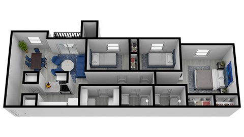 Floor plan for 3 beds, 2 baths, 1131 sqft