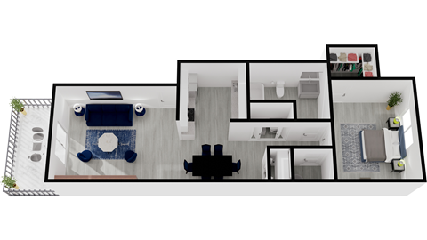Floor plan for 1 bed, 1 bath, 700 sqft