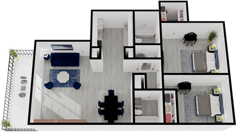 Floor plan for 2 beds, 3 baths, 2200 sqft