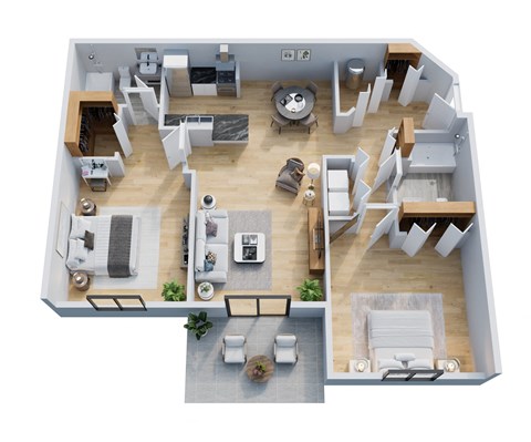 Floor plan for 2 beds, 2 baths, 1040 sqft