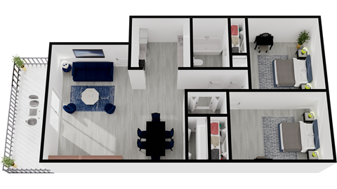 Floor plan for 2 beds, 1 bath, 925 sqft