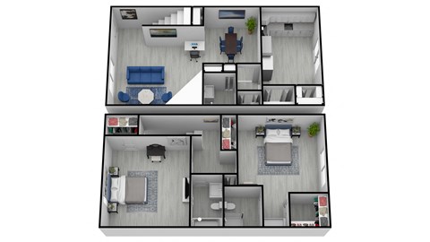 Floor plan for 2 beds, 2.5 baths, 1380 sqft