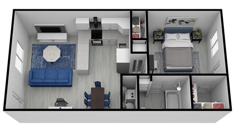 Floor plan for 1 bed, 1 bath, 523 sqft