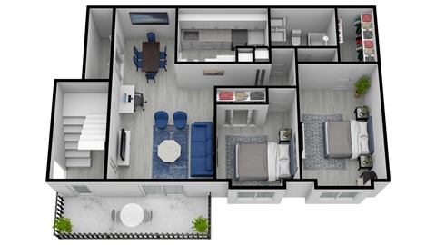 Floor plan for 2 beds, 1 bath, 911 sqft