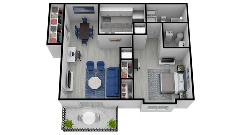 Floor plan for 1 bed, 1 bath, 692 sqft