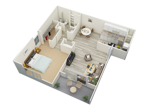 Floor plan for 1 bed, 1 bath, 780 sqft