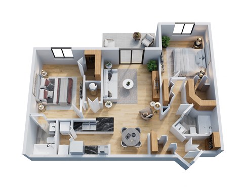 Floor plan for 2 beds, 2 baths, 1080 sqft