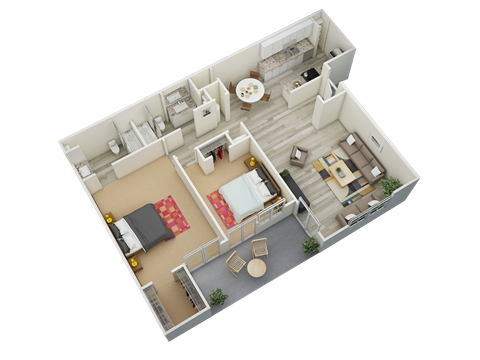 Floor plan for 2 beds, 2 baths, 1040 sqft