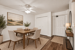 Madison apartment for rent - A dining room with a wooden table and chairs.