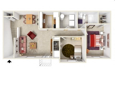 Floor plan for 2 beds, 1 bath, 935 sqft
