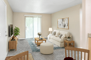 Saint Joseph apartment for rent - A living room with a white couch, a coffee table, and a television.