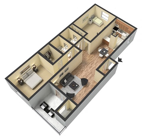 Floor plan for 2 beds, 1.5 baths, 928 sqft