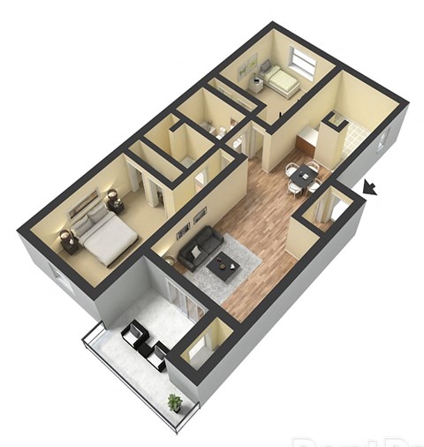 Floor plan for 2 beds, 2 baths, 1074 sqft