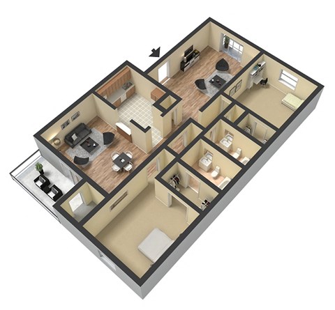 Floor plan for 2 beds, 2 baths, 1180 sqft