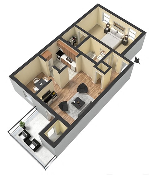 Floor plan for 1 bed, 1 bath, 800 sqft