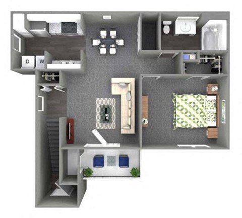 Floor plan for 1 bed, 1 bath, 719 sqft