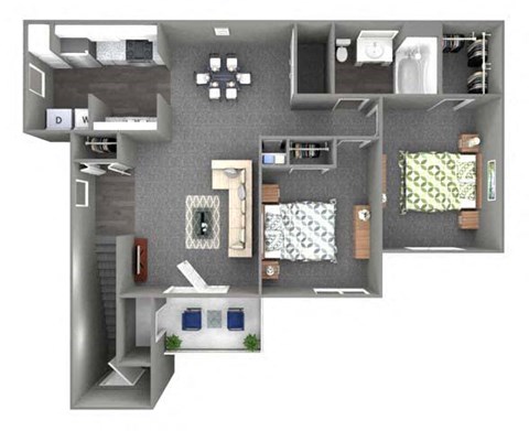 Floor plan for 2 beds, 1 bath, 916 sqft