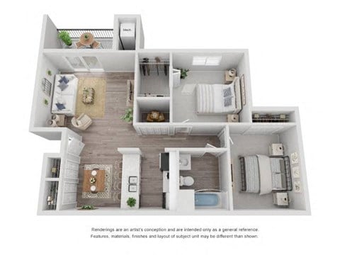 Floor plan for 2 beds, 1 bath, 842 sqft