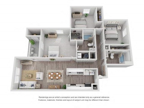 Floor plan for 3 beds, 2 baths, 1145 sqft