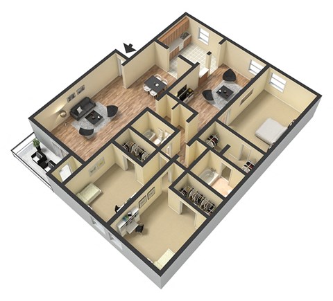 Floor plan for 3 beds, 2 baths, 1630 sqft