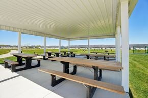 Whitmore Lake apartment for rent - A covered picnic area with tables and benches.