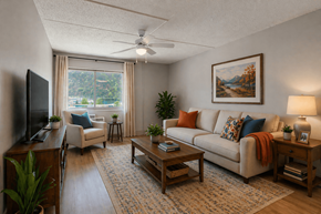 Montgomery apartment for rent - A living room with a couch, chair, and television.