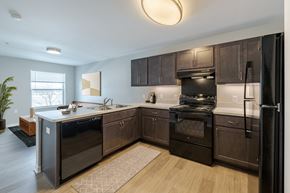 Hebron apartment for rent - A modern kitchen with dark brown cabinets and stainless steel appliances.