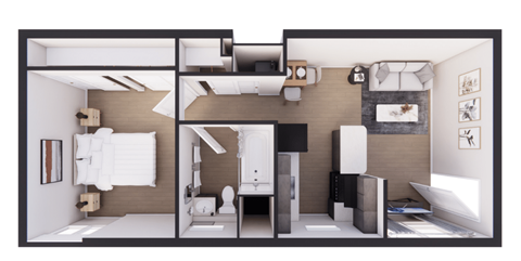 Floor plan for 1 bed, 1 bath